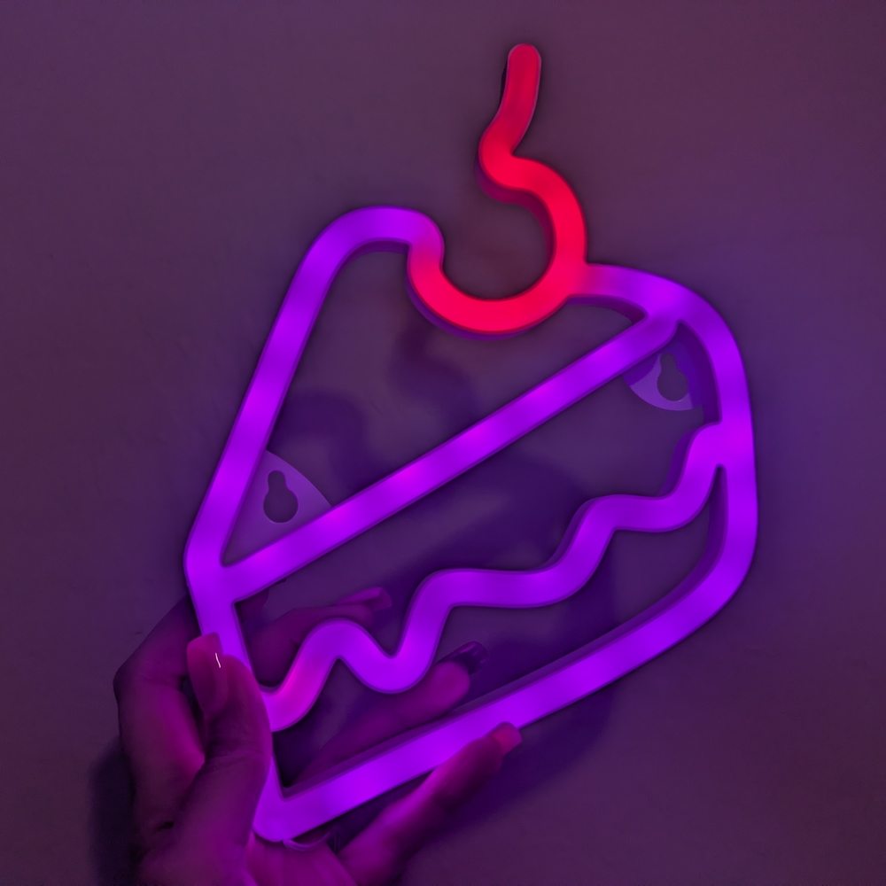 Cherry On Top LED Neon Cake Slice Light - Purple and Red